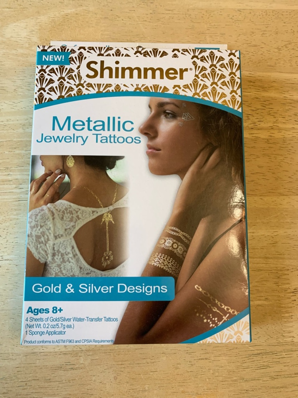 Shimmer Metallic Jewelry Temporary Tattoos - Gold & Silver Designs 4 Sheets NIB